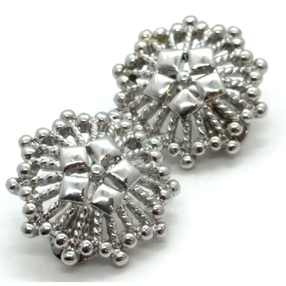 Monet Silver Tone Clip On Flower Earrings